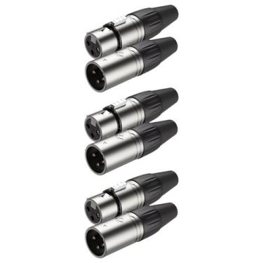 Imagem de Kit  6 Par Plug XLR Macho + Fêmea Metal Profissional 3 Vias Roxtone