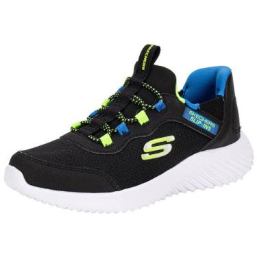 Imagem de Tênis infantil bounder - brisk-burst skechers 403822l, Preto, Verde, 3