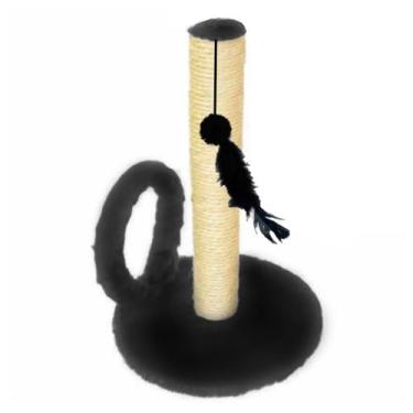 Imagem de Arranhador Para Gatos Redondo Preto Poste Com Brinquedo Arco - Uzeda