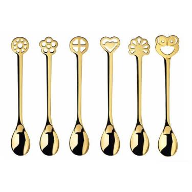 Imagem de Conjunto 6 colheres bugatti 12cm em aço inox banhado a ouro 24k dr050a
