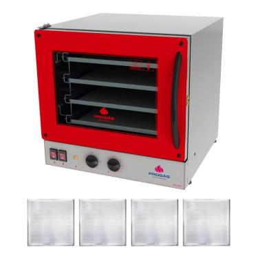 Imagem de Kit Forno Turbo Elétrico Progás PRP-004 G2 em Aço Inox com 4 Assadeiras Vermelho 110V