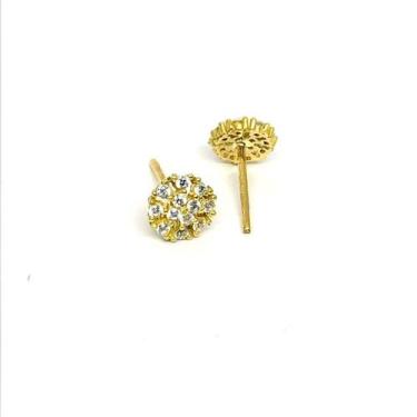 Imagem de Brinco Ouro 18k Flor Snow Neve 6mm e Pedras K120 - FabJoias, Branco