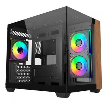Imagem de Gabinete Gamer Cooler Master Elite 481 Wood - Vidro e Madeira - 3 Fans
