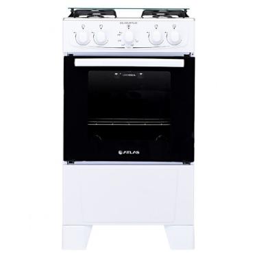 Imagem de Fogão de Piso 4 Bocas GLP Atlas Coliseum Mesa em Aço Inox com Vidro Acendimento Manual Branco 50L