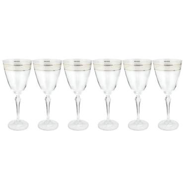 Imagem de Jogo De Taças Água Suco 350ml Kit 6 Peças Grace Cristal Decorado Friso