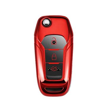 Imagem de WSWJDW TPU Car Flip Car Key Case Cover Porta-chaves Anel Porta-chaves, apto para Ford Fiesta Focus 2 3 4 Explorer Ranger KA Escort Mondeo Everest Ranger F150 F250, vermelho
