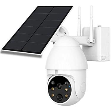 Imagem de Câmera de segurança solar externa sem fio Wi-Fi Pan Tilt Home Câmera de segurança PTZ 1080P Câmera alimentada por bateria com detecção de movimento PIR e visão noturna com áudio 2 vias