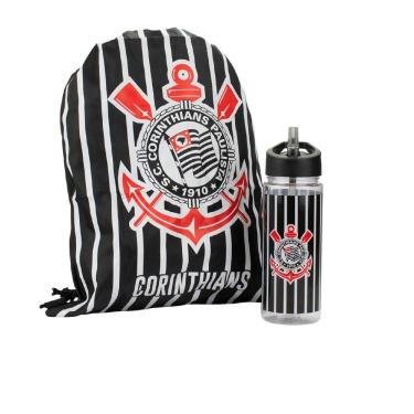 Imagem de Garrafa Corinthians 450ml Plástica com Mochila Tipo Saco EAS026-1