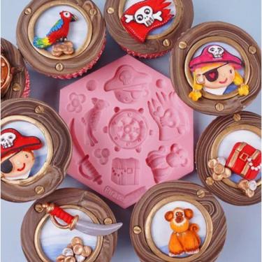 Imagem de Molde De Silicone Pirata, Baú, Papagaio