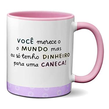 Imagem de Caneca Flork Namorados Mãos Dadas Você Merece O Mundo Mas (Rosa)