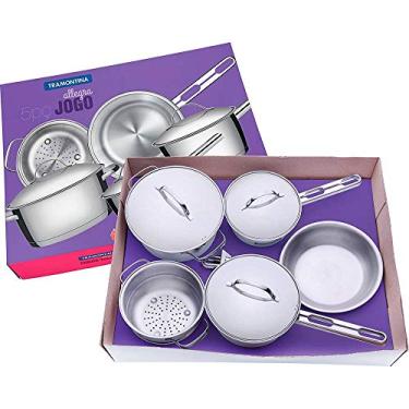 Imagem de Tramontina CONJUNTO DE PANELAS 5 PEÇAS DE ACO INOX FUNDO TRIPLO - COZIMENTO + RAPIDO E UNIFORME, TAMPAS COM SAÍDA DE VAPOR - ALLEGRA - EMBALAGEM CAIXA PARDA