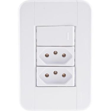 Imagem de Conjunto 4x2 com 1 Interruptor Simples 10 A 250 V e 2 Tomadas 2P+T 10 A 250 V Tramontina Tablet Branco Tramontina