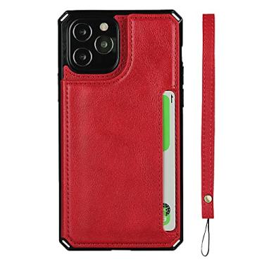 Imagem de Capa de couro premium slim fit de luxo para iphone 11 12 mini pro xr xs max x 7 8 plus slots para cartão carteira à prova de choque, vermelho, para iphone 7 plus