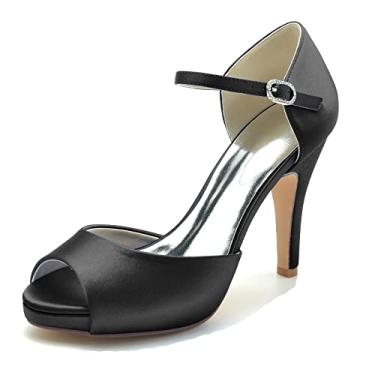 Imagem de Sapatos de noiva stiletto sapatos femininos scarpin marfim salto alto peep toe fivela sapatos sociais 36-42,Black,9 UK/42 EU