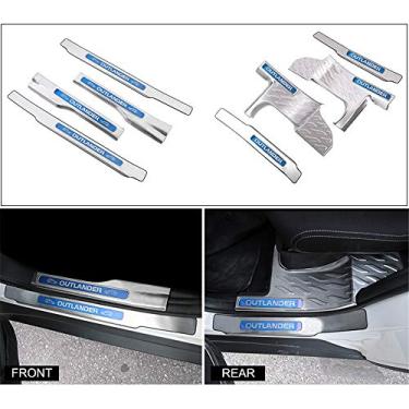 Imagem de 8 peças de guarnição de proteção de placa de desgaste interna externa serve para Mitsubishi Outlander 2013-2021 logotipo azul - prata