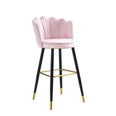 Imagem de Cadeiras De Bar De Cozinha De Tecido De Veludo De 75 Cm Com Encosto Alto, Cadeira Alta De Bancada, Assento Estofado De Perna De Metal Preto Para Bar, Café, Salão, Bar (rosa E Azul) (Color : Pink)