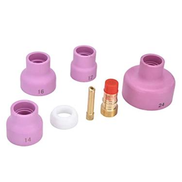 Imagem de 7 peças TIG Acessório de soldagem #12, 14, 16, 24 Bocais cerâmicos Pinça Gás Lente Junta de copo para WP17/18/26