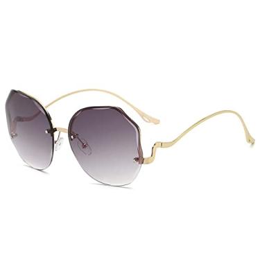 Imagem de Óculos de sol de ponta sem moldura irregulares, rosto redondo, cor gradiente, óculos de sol de proteção uv, moda, óculos de sol vermelhos, 6, tamanho único