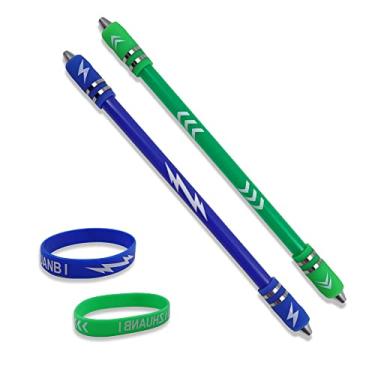 Imagem de Caneta giratória de 2 cores com pulseira de silicone, cabeça de metal, caneta esferográfica rotativa de 21 cm, caneta giratória para estudantes adultos, sem refil de caneta (verde, azul)