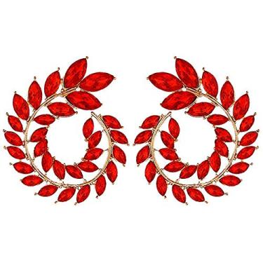 Imagem de Brincos de formatura de casamento vermelho rubi estilo deco arte retrô vintage antigo em tom dourado estilo argola circular