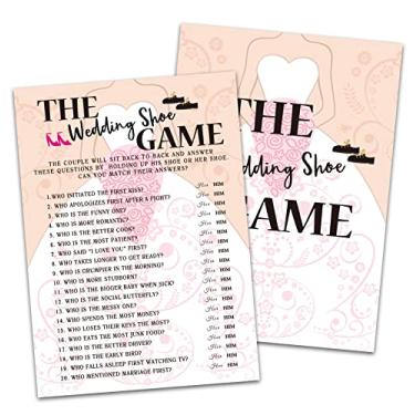 Imagem de Bridal Shower Game Cards, Wedding Shoe Game, Brid with Holding Flowers Pink Engagement Party Cards For Wedding, Set of 30 Cards(Dress004)