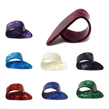 Imagem de Honbay 8 peças palhetas de dedo para guitarra celuloide em uma caixa de metal para banjo de guitarra acústica estilo dedos ou ukulele (8 cores)