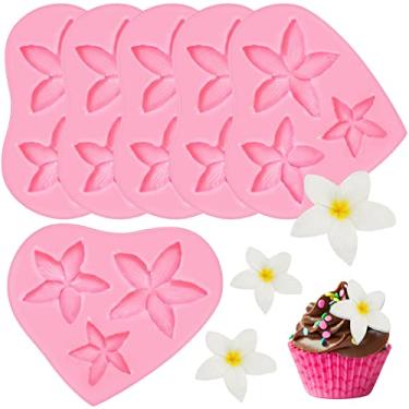 Imagem de 6 peças de flor de plumeria floral molde de silicone flor frangipani molde de chocolate rosa moldes de flores de silicone antiaderente plumeria molde para fondant frangipani para decoração de bolo de sabão cupcake