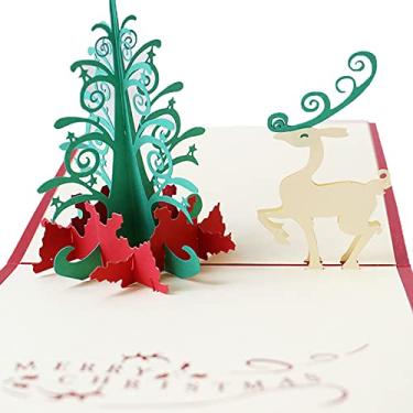 Imagem de Yajun Cartão de Natal Pop Up Cartões de Festival 3D DIY Cartões de Cervo Artesanais com Envelope para Menina Crianças Esposa Marido Amigo