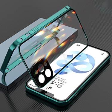 Imagem de Capa de telefone de metal magnético de vidro duplo lado para iphone 14 13 pro max 11 12 xs xr 7 8 plus capa de ímã de proteção de lente de câmera, verde, para iphone 14promax