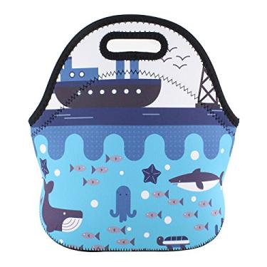 Imagem de (Boat) - Violet Mist Neoprene Lunch Bag Tote Reusable Insulated Waterproof School Picnic Carrying Gourmet Lunchbox Container Organiser For Men, Women, Adults, Kids, Girls, Boys