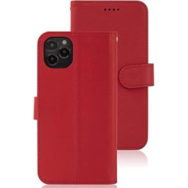 Imagem de GANYUU Capa para iPhone 13/13 Mini/13 Pro/13 Pro Max, capa flip de couro retrô capa de telefone carteira com 3 slots de cartão suporte capa magnética protetora (cor: vermelho, tamanho: 13pro 6,1 polegadas)