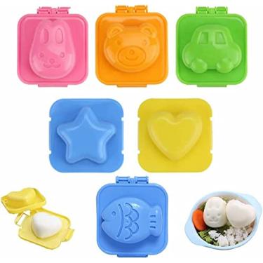 Imagem de 6 peças de desenho animado bonito molde de ovo ferver peixe carro forma de coração ovo sushi molde de arroz molde decoração fondant ferramenta de bolo moldes de cozinha