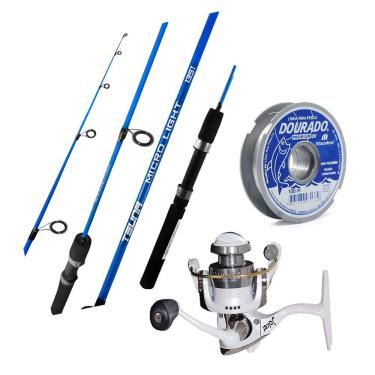 Imagem de Kit Pesca Ultra Light Molinete Joker + Vara Tsuna 1,35m + Linha Dourado - 100m