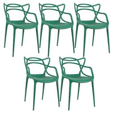 Imagem de Loft7, Conjunto Kit 5 Cadeiras Design Allegra Polipropileno Injetado Alta Densidade Empilhável Sala Cozinha Jantar Bar Jardim Varanda Verde Escuro