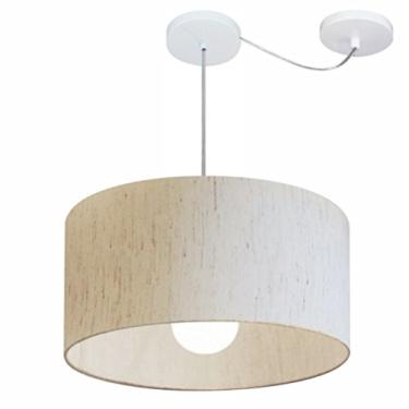 Imagem de Lustre Pendente com Desvio de Centro Cúpula Tecido 45x25 cm, Vivare Iluminação, Pendente4228 LLA, Linho Bege, Médio