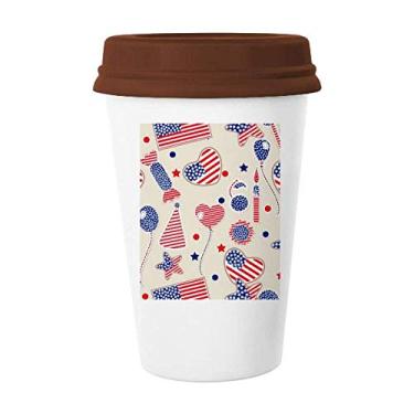 Imagem de Caneca de cerâmica com balão dos EUA, bandeira de coração, estrela, festival, copo de cerâmica