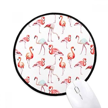 Imagem de Mouse pad com estampa de flamingo, rosa e branco, tapete redondo para escritório