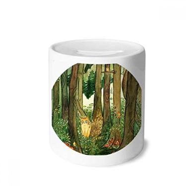 Imagem de DIYthinker Miaoji Caixa para dinheiro com pintura de gato florestas cogumelo porta-moedas de cerâmica presente de cofrinho