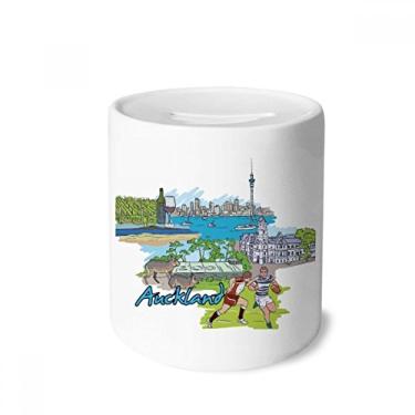 Imagem de DIYthinker Caixa de moedas de cerâmica City Football Red Wine Auckland porta-moedas presente de cofrinho