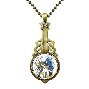 Imagem de DIYthinker Colar de animal aquarela de gato de três olhos, joia de guitarra antiga, pingente de música