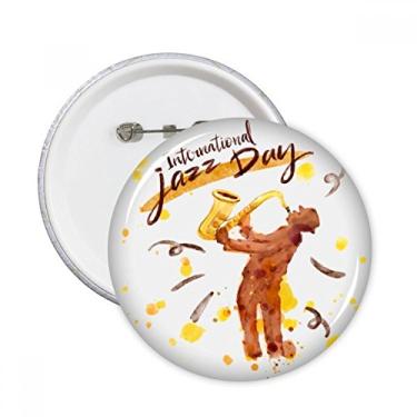 Imagem de Instrumentos musicais saxofone padrão aquarela pinos redondos emblema decoração de roupas 5 peças presente