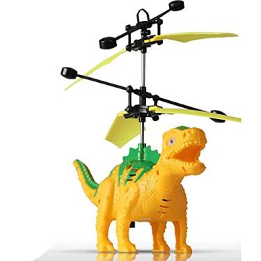 Imagem de Bola voadora de dinossauro amarelo RC Brinquedos para crianças Boa brincadeira para crianças Helicóptero, presentes para crianças, bola de indução com luz LED embutida brilhante para crianças brincarem em em ambientes internos