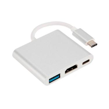 Imagem de Cabo Adaptador Conversor USB-C para HDMI + USB 3.0 + USB-C Fêmea - Branco