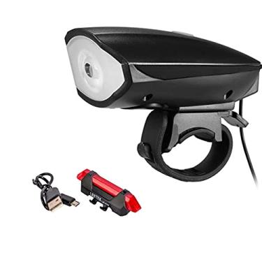 Imagem de kit Lanterna Para Bike Dianteira e Traseira, Farol Diânteiro com LED e Buzina. (Preto)