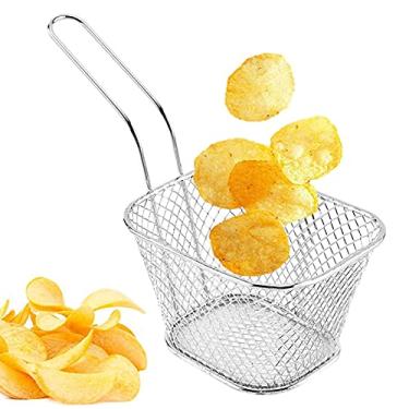 Imagem de cestas quadradas para fritas, batatas fritas, coador alimentos aço inoxidável para apresentação batatas fritas, camarões e plataformas