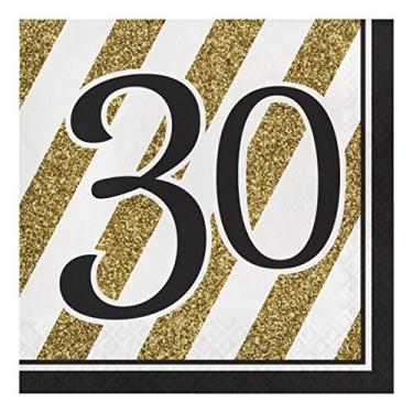 Imagem de Creative Converting Guardanapos de almoço de papel número 30 pretos e dourados, 33 cm - 16 peças, 18, 317539, 16 cm