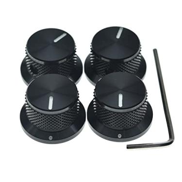 Imagem de KAISH 4 maçanetas de alumínio para potenciômetro de 6 mm (1/10.2 cm), botão de controle de sino com parafuso de ajuste para guitarra/baixo/AMPS/pré-amplificadores, preto com indicador