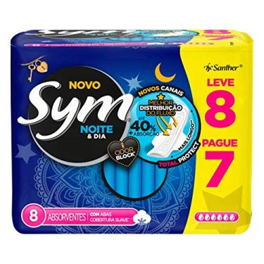 Imagem de Sym Absorvente Noite e Dia Cobertura, Branco, Pacote de 8