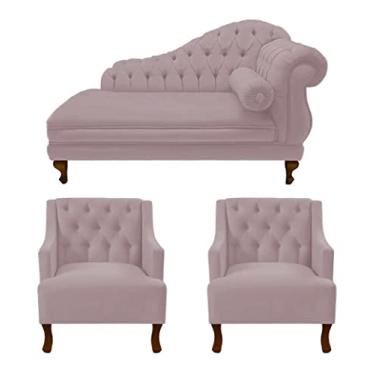 Imagem de Divã Larissa 185 cm Esquerdo de quem senta e 2 Poltronas Genesis Suede Rose - DL Decor