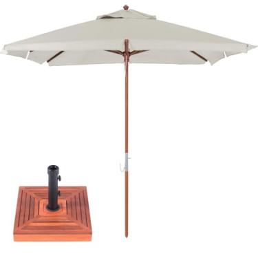 Imagem de Ombrelone Madeira Quadrado 2x2m Sardenha Sombreiro Bagum Com Base Madeira - Belfix - Bege